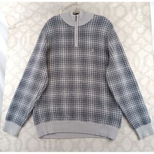 Nautica Men's Plaid Quarter Zip Sweater Gray Size M